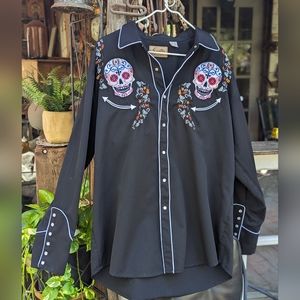 Scully Día De Los Muertos Days of the Dead Sugar Skull Mexico Western Shirt XL